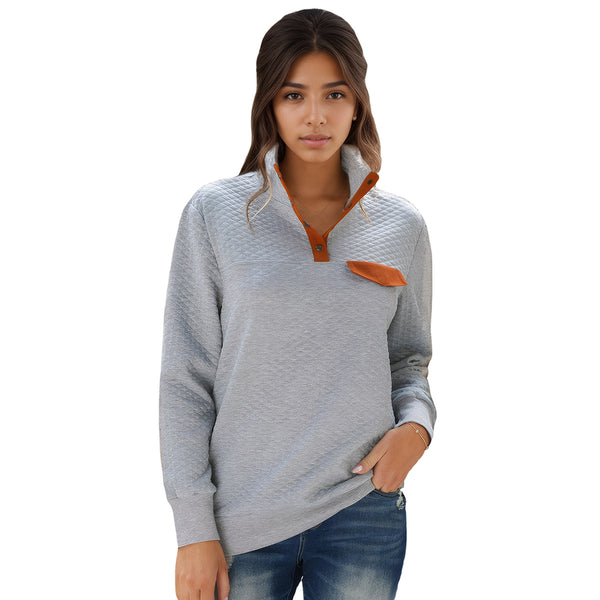Women's Fleece Sweatshirt Stand Collar Long Sleeve Button Up Sweater. - GEEKLIGHTING