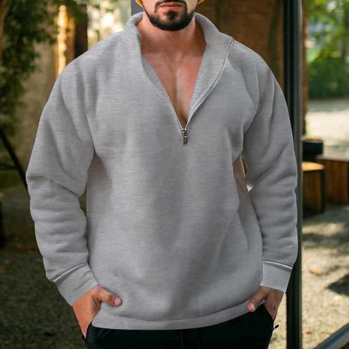 Autumn and winter velvet half zipper pullover solid color casual sweatshirt for men - GEEKLIGHTING