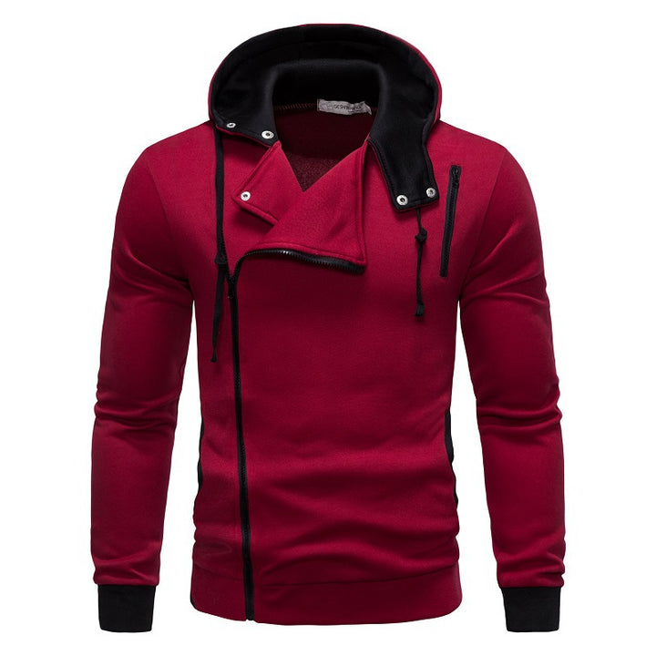 Foreign trade large size European and American men's casual high-quality color-blocked zipper hooded slim sweatshirt for men - GEEKLIGHTING
