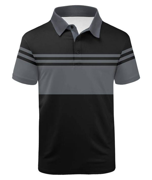 Men's Button Up Dri Fit Striped Polo Shirt-CFMPO00154