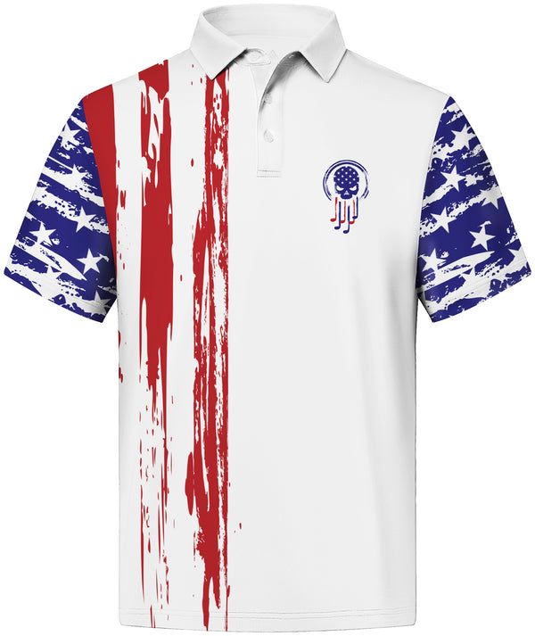 Men's Button Up Flag Printed Dri Fit Polo Shirt-CUMPO01749