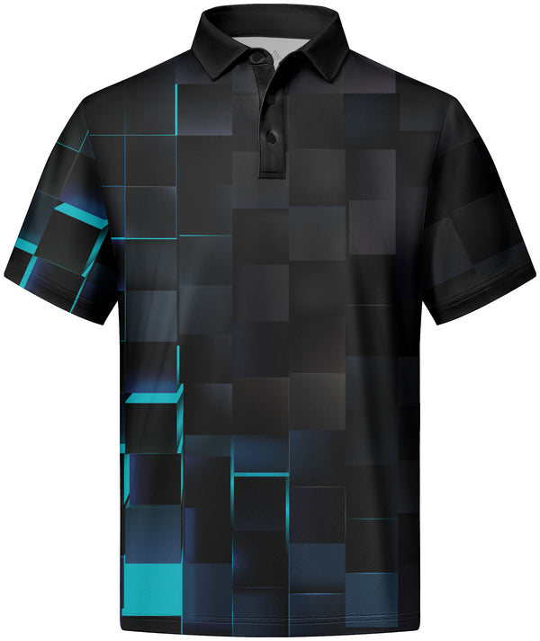 Men's Dri Fit Geometric Black Polo Shirt-CFMPO00086