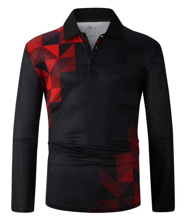 Men's Button Up Long Sleeve Polo Shirt-ZPK004295
