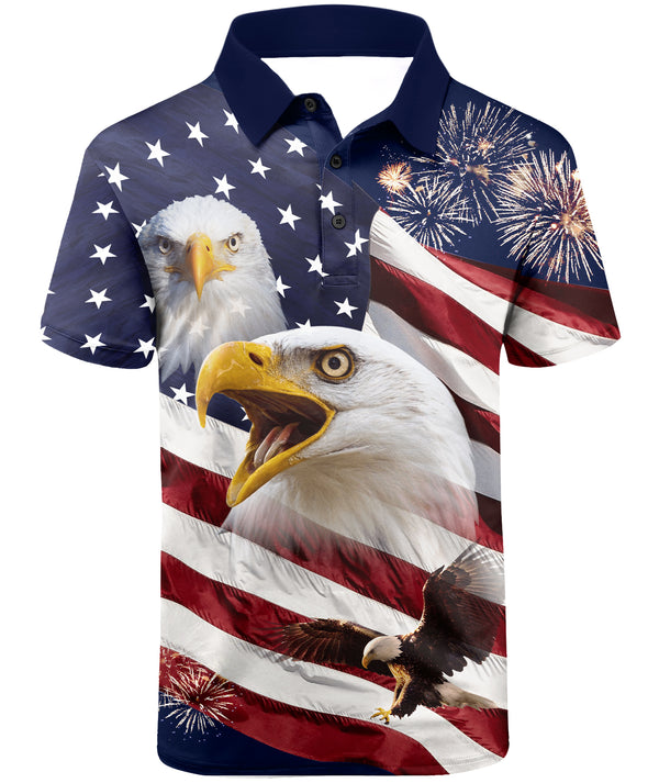 Men's American Flag Print Dri Fit Polo Shirt-CUMPO01834