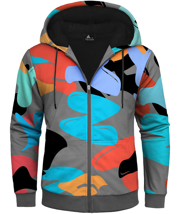 Men's Full Zipper 3D Geometric Print Fleece Hoodie-CUMFH01054