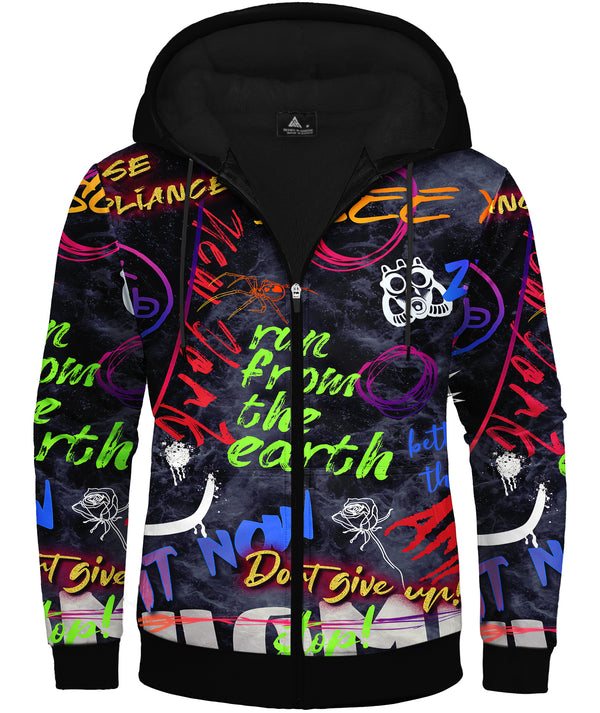 Men's Full Zipper 3D Graphic Letter Print Fleece Hoodie-CUMFH01051