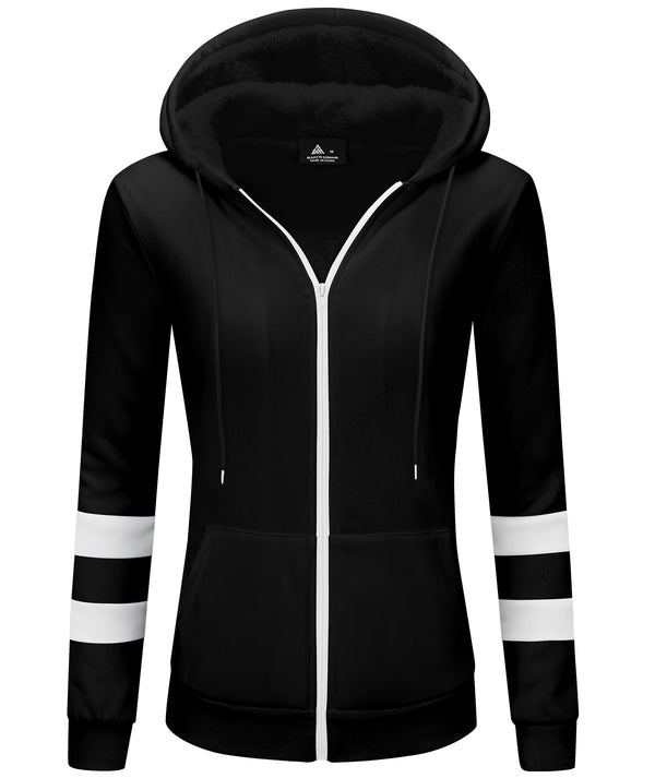 Women's Solid Color Full Zipper Fleece Hoodie-CEWFH01449