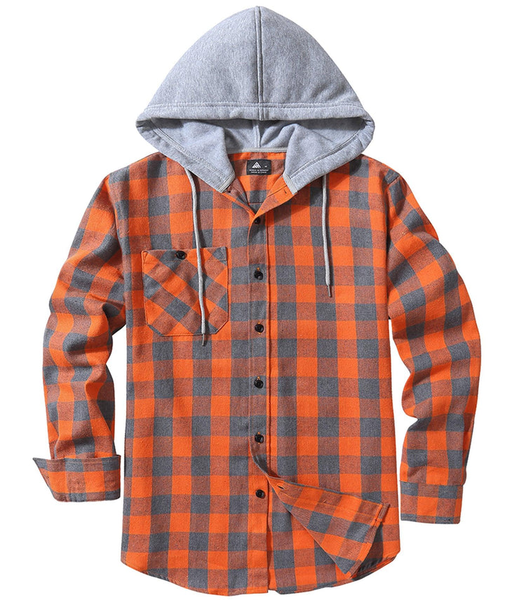 Men's Flannel Plaid Long Sleeve Button Down Hooded Shirts - CFMMX20007 - GEEKLIGHTINGMen Clothes