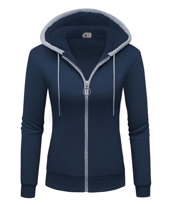 Women's Full Zipper Outdoor Fleece Hoodie-CEWFH01792