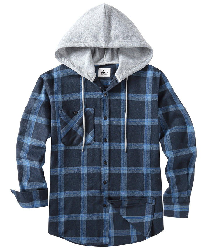 Men's Flannel Plaid Long Sleeve Button Down Hooded Shirts - CFMMX20007 - GEEKLIGHTINGMen Clothes