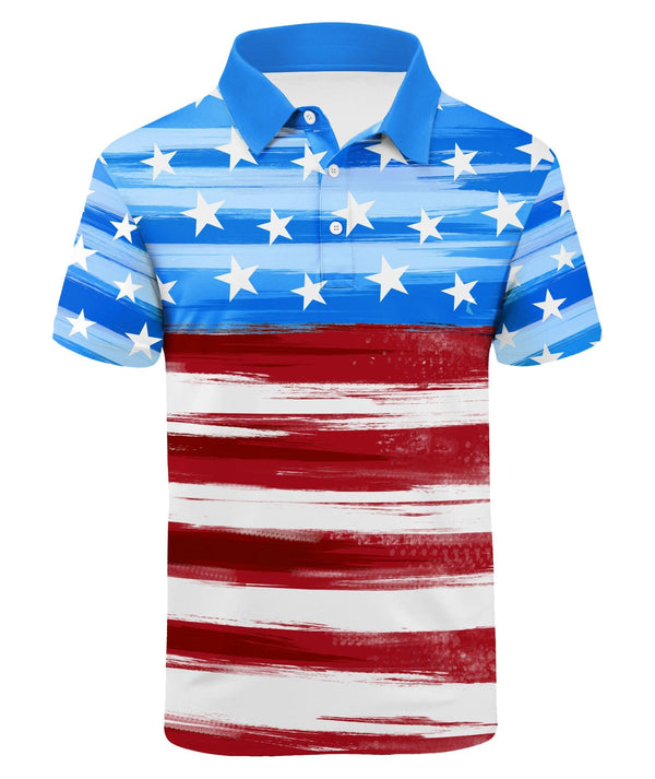 GEEKLIGHTING Mens Flag Stripe Tennis Golf Polo Shirts Short Sleeve Printed with Quick Drying-CFMPO00117