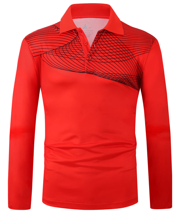 Men's Button Up Moisture Wicking Long Sleeve Polo Shirt-CFMLP00001