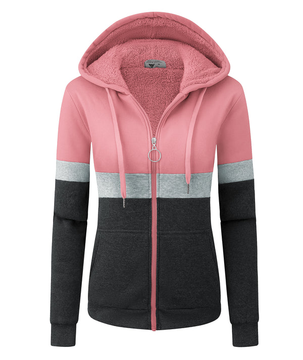 Women's Long Sleeve Color Block Fleece Hoodie-CUWFH01706