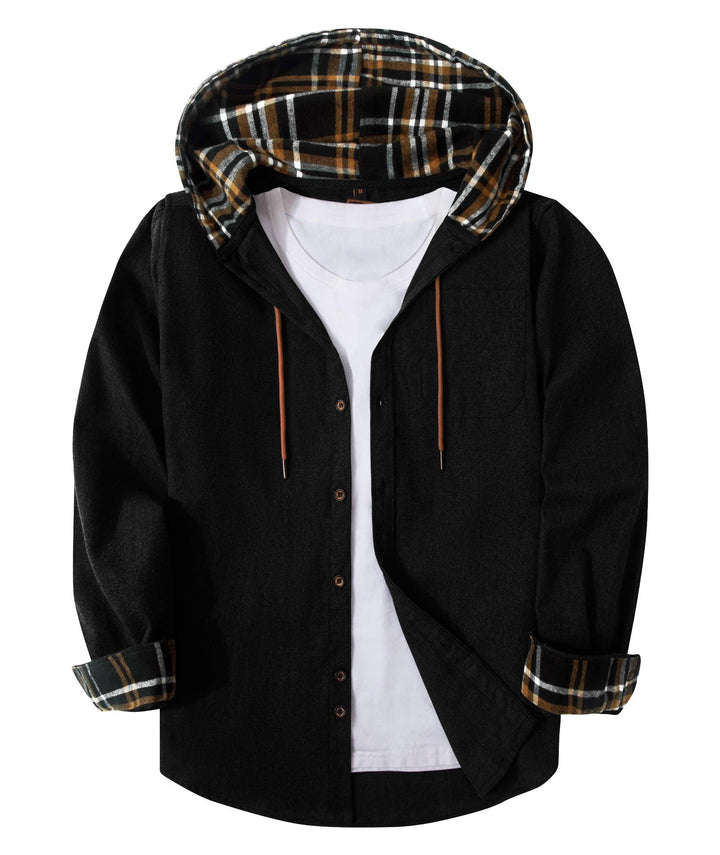 Men's Plaid Flannel Long Sleeve Button Up Hoodie for Outwork - ZPK007042 - GEEKLIGHTINGMen Clothes