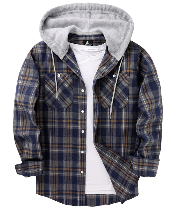 Men¡¯s Plaid Button-up Hoodie Lightweight Polyester Sweatshirt-ZPK006234