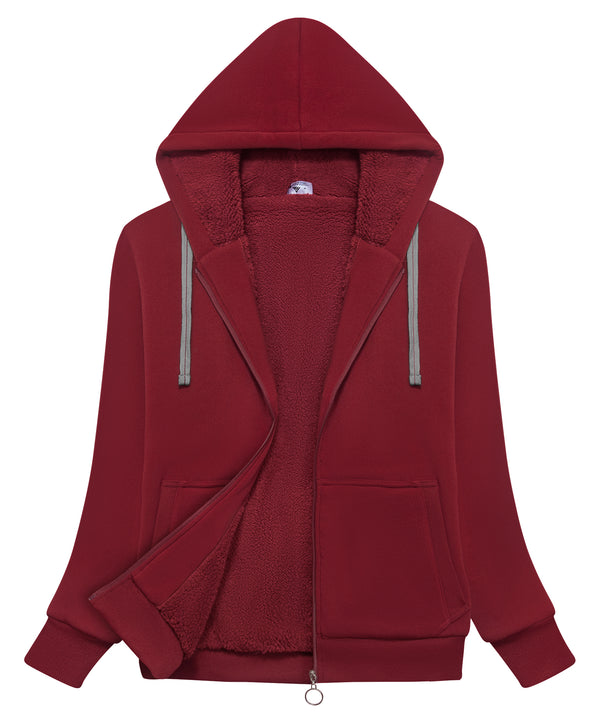 Women's Solid Color Full Zipper Warm Fleece Hoodie-CUWFH01718