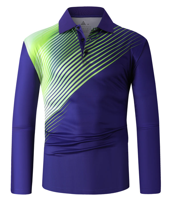 Men's Long Sleeve Dri Fit Striped Polo Shirt-CFMLP00011