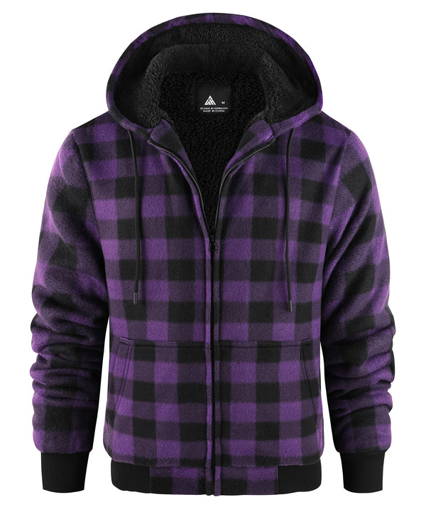 Men's Full Zipper Winter Casual Plaid Fleece Hoodie-AEMFH00569