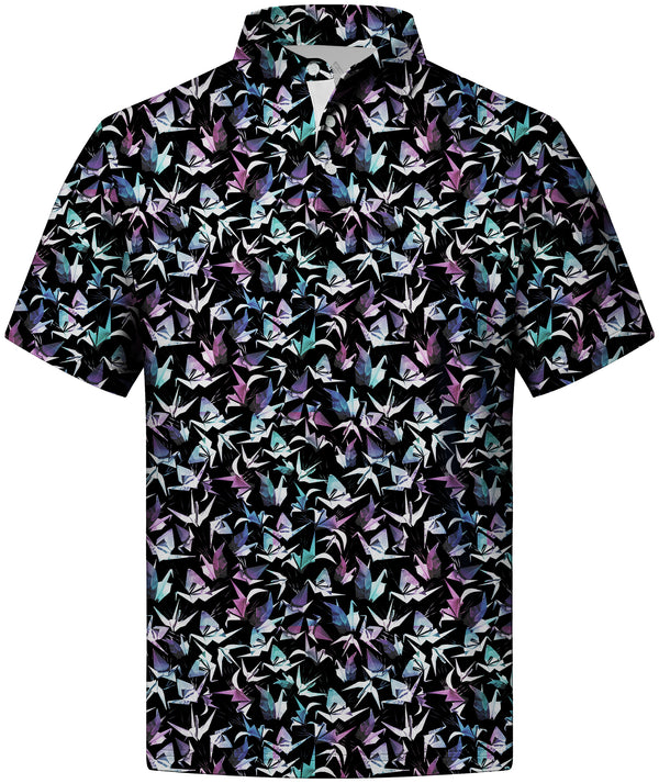 Men's Button Up Print Slim Fit Polo Shirt-CFMPO00149