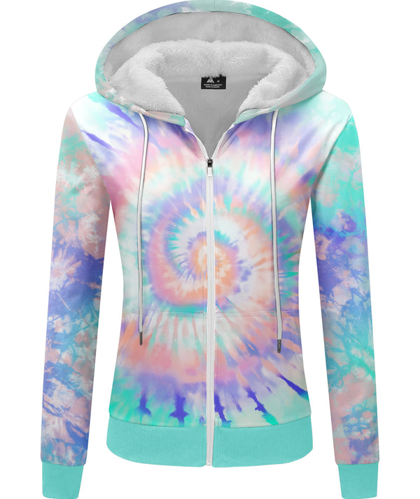 Women's Long Sleeve Tie Dye Print Fleece Hoodie-CUWFH01089