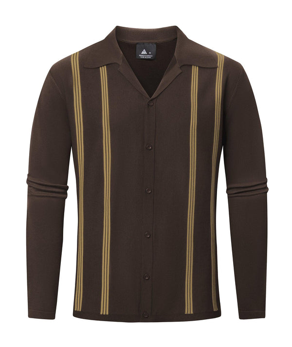 GEEKLIGHTING Men's Long Sleeve Knit Vintage Vercital Stripe Casual Polo Shirt-ZPK006437