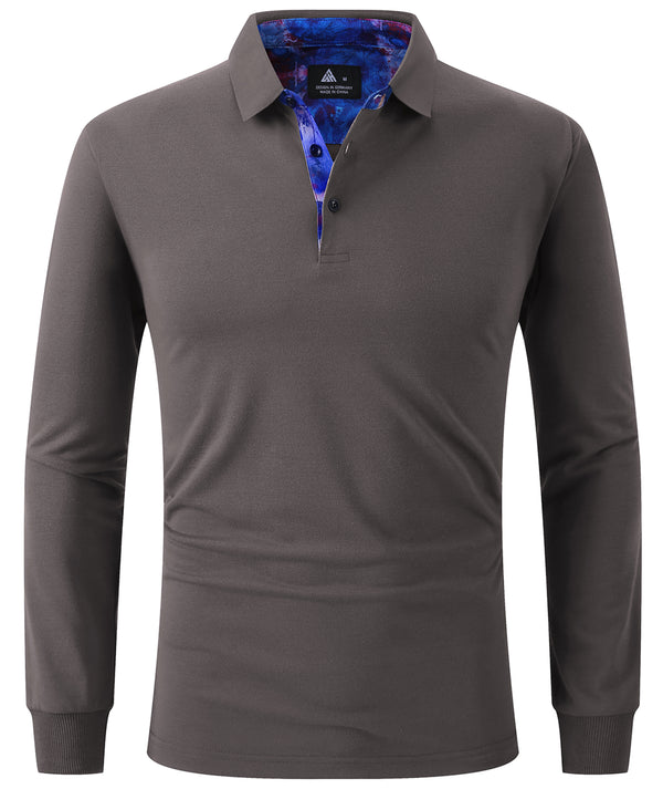 Men's Button Up Long Sleeve Dri Fit Polo Shirt-CFMPO00163