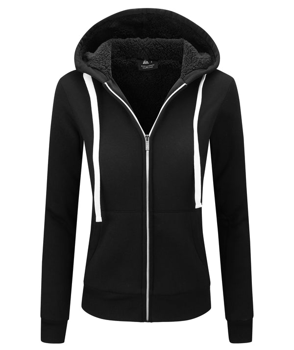 Women's Full Zipper Solid Color Regular Fit Fleece Hoodie-CEWFH01448