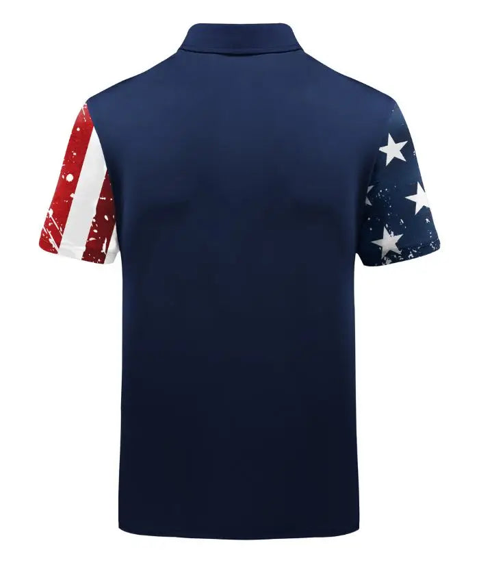 Men's Slim Fit American Flag Golf Polo Shirt-CUMPO05424 GEEKLIGHTING