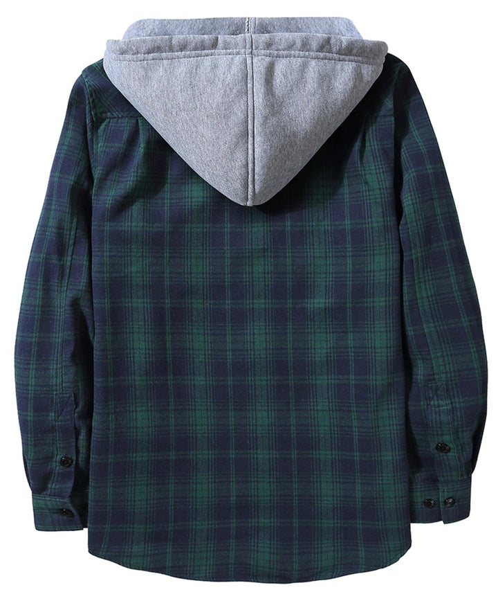 Men's Flannel Plaid Long Sleeve Button Down Hooded Shirts - CFMMX20007 - GEEKLIGHTINGMen Clothes