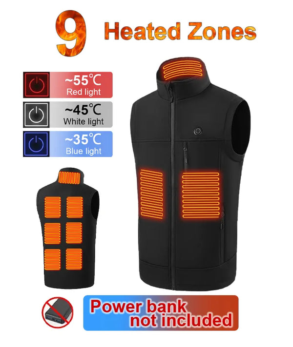 Unisex Waterproof Heated Vest with 9 Heating Zones-2380