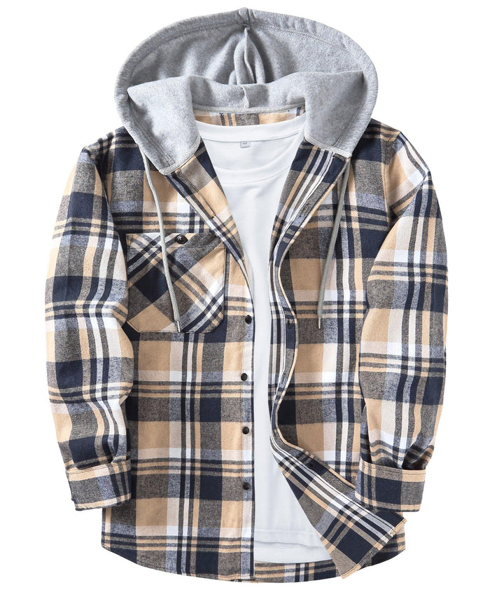 Men's Flannel Plaid Long Sleeve Button Down Hooded Shirts - CFMMX20007 - GEEKLIGHTINGMen Clothes