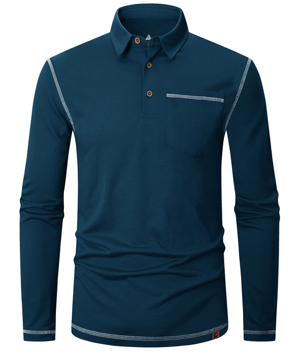 Men's Button Up Moisture Wicking Long Sleeve Polo Shirt-CUMLP06131