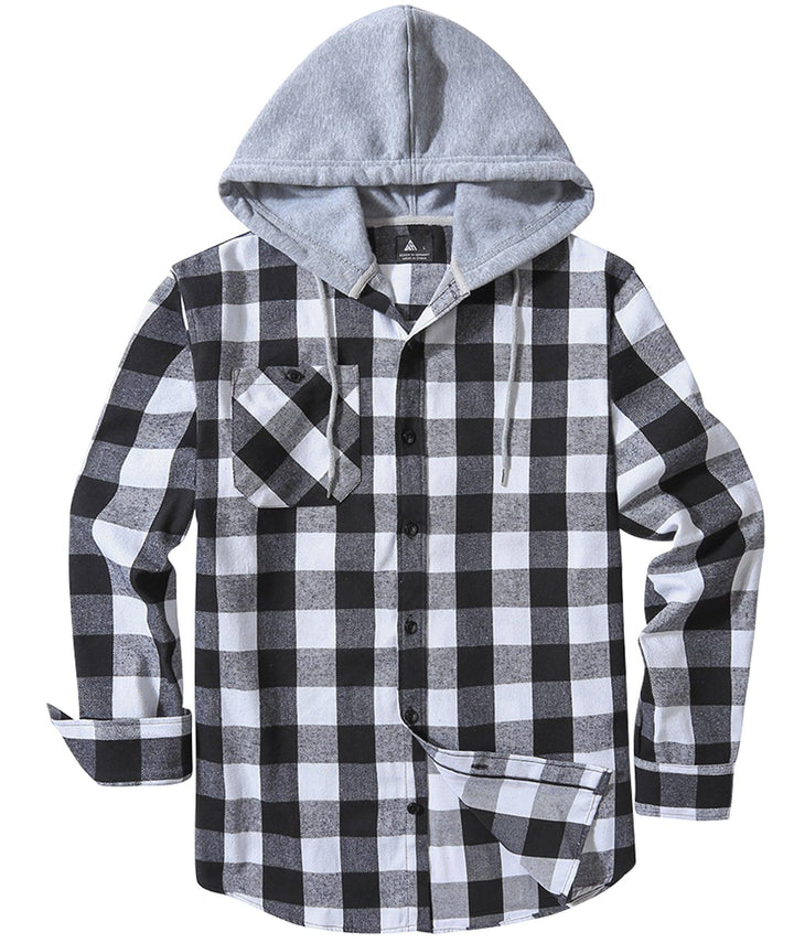 Men's Flannel Plaid Long Sleeve Button Down Hooded Shirts - CFMMX20007 - GEEKLIGHTINGMen Clothes