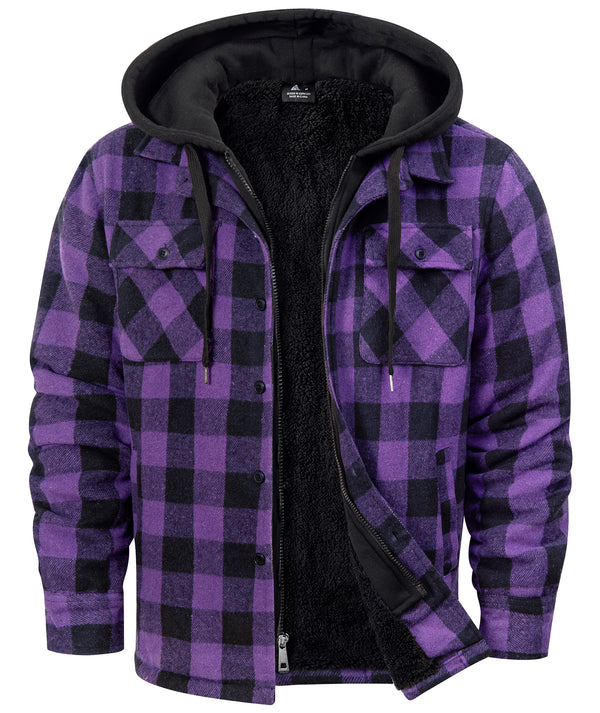 Men's Full Zipper Long Sleeve Fleece Plaid Hoodie-CUMJA04083