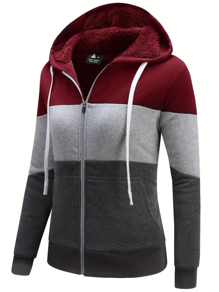 GEEKLIGHTING Women's Contrast Color Drawstring Fleece Lined Hooded Sweatshirt -ZPK006735 - GEEKLIGHTING