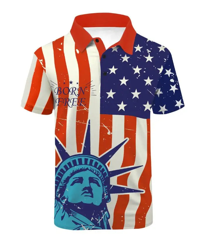 Men's Slim Fit American Flag Golf Polo Shirt-CUMPO05424 GEEKLIGHTING