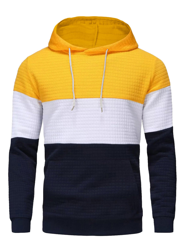 European and American men's sweatshirt hooded pullover plaid color matching retro jacquard casual sports sweatshirt for men - GEEKLIGHTING