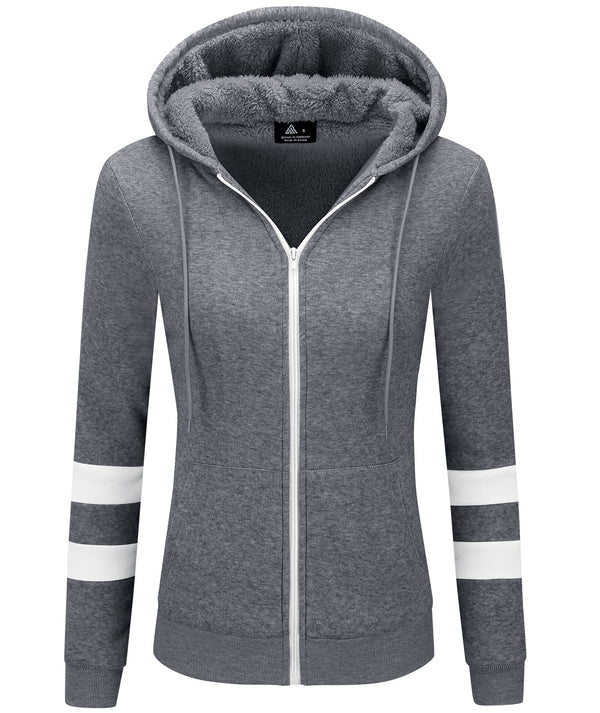 Women's Full Zipper Basic Casual Fleece Hoodie-CUWFH01354