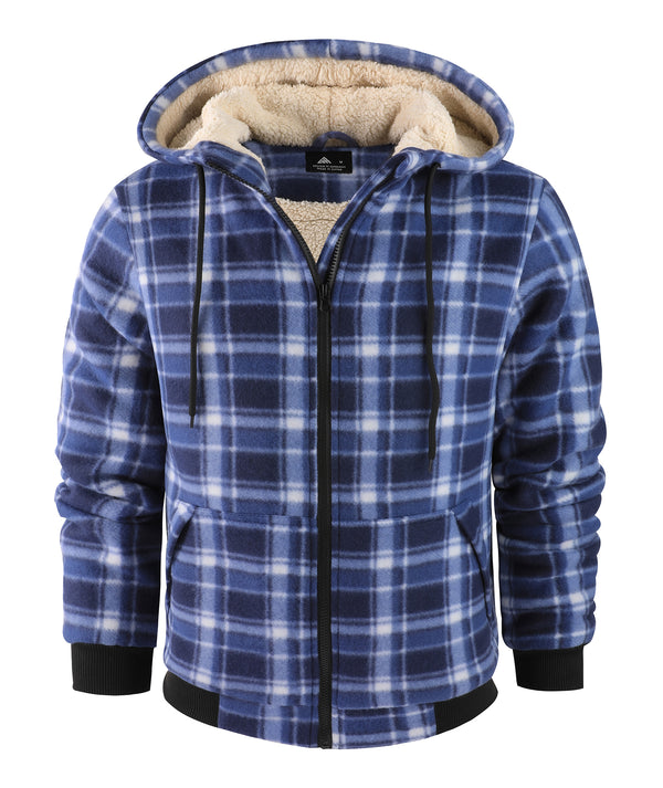 Men's Long Sleeve Casual Plaid Fleece Hoodie-CUMFH03847