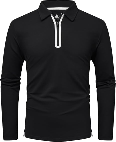 Men's Long Sleeve Moisture Wicking Casual Polo Shirt-CUMLP03511