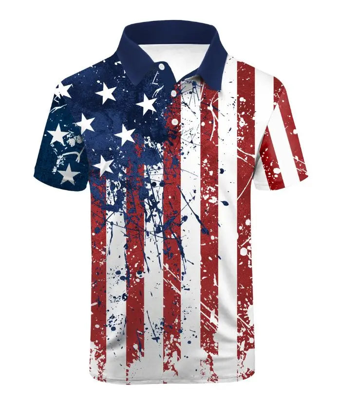 Men's Slim Fit American Flag Golf Polo Shirt-CUMPO05424 GEEKLIGHTING