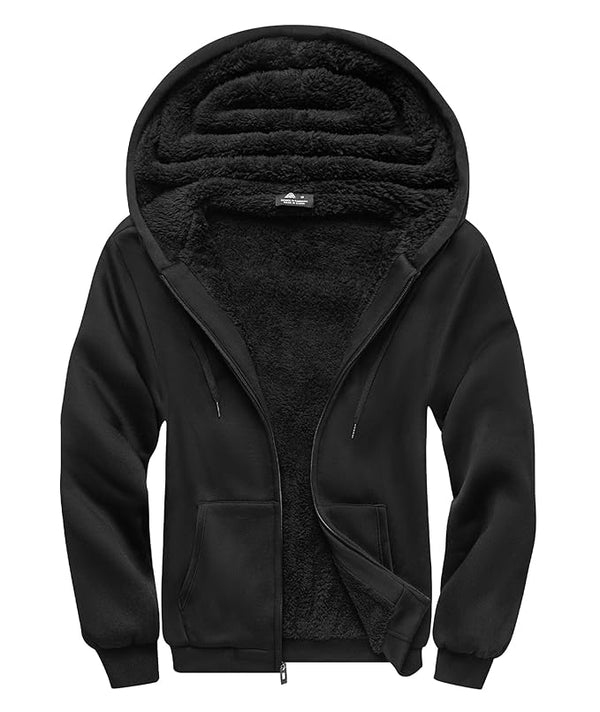 Men's Full Zipper Solid Color Fleece Hoodie-CFMWY00015