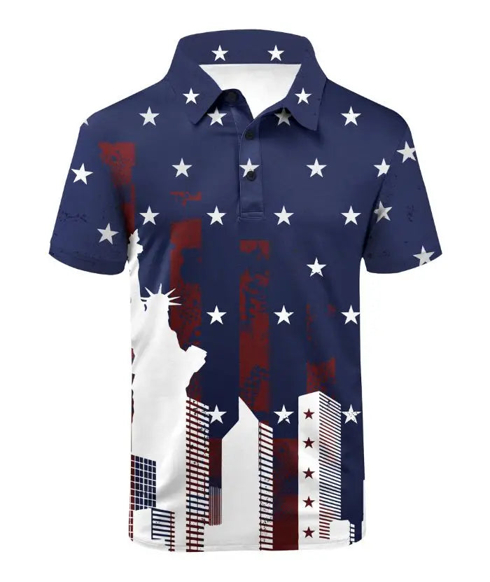 Men's Slim Fit American Flag Golf Polo Shirt-CUMPO05424 GEEKLIGHTING