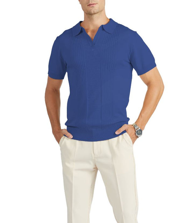 Men's V Neck Slim Fit Polo Shirt-CFMPO00164