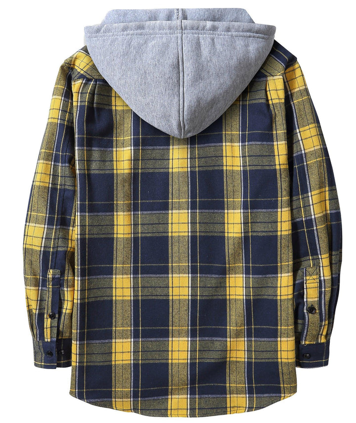 Men's Flannel Plaid Long Sleeve Button Down Hooded Shirts - CFMMX20007 - GEEKLIGHTINGMen Clothes