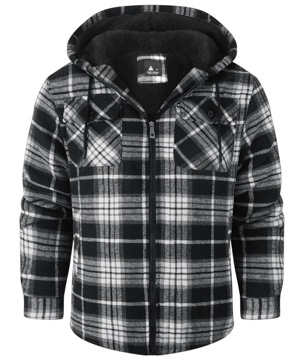 Men's Full Zipper With Pockets Fleece Plaid Hoodie-EUMFJ130