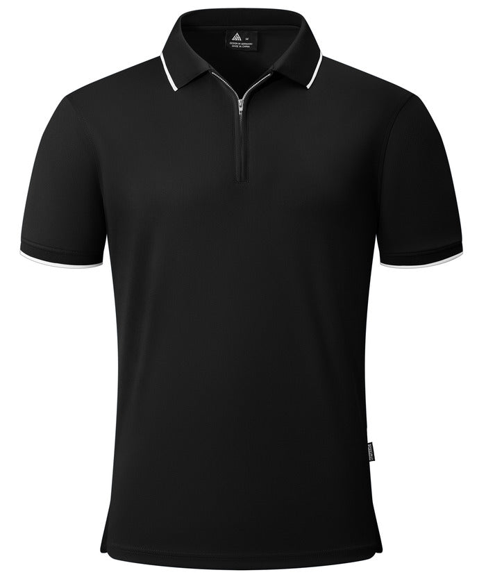 Men's Quarter Zip Solid Color Slim Fit Polo Shirt-CUMPO04526 - GEEKLIGHTING