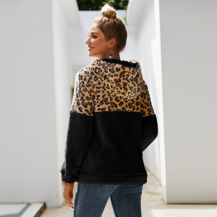 GEEKLIGHTING Women'S Grianlook Hooded Tops Leopard Print Hoodies Drawstring Teddy Fleece Sweatshirt-ZPK008486 - GEEKLIGHTING