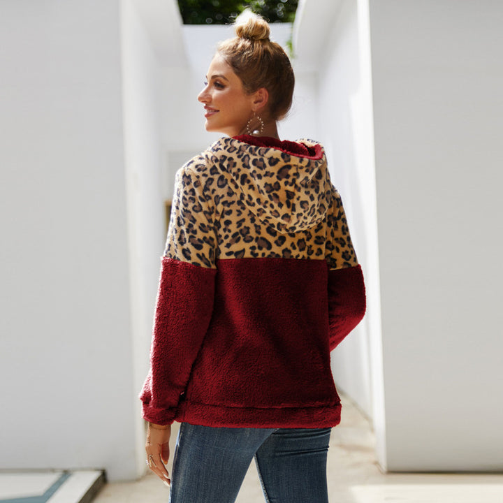 GEEKLIGHTING Women'S Grianlook Hooded Tops Leopard Print Hoodies Drawstring Teddy Fleece Sweatshirt-ZPK008486 - GEEKLIGHTING