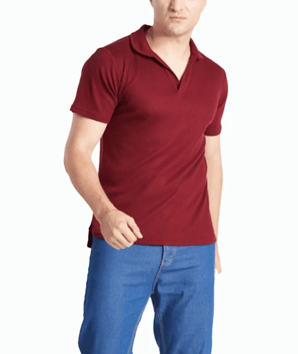 Men's Wine Red V-Neck Polo Shirt-CFMPO00168